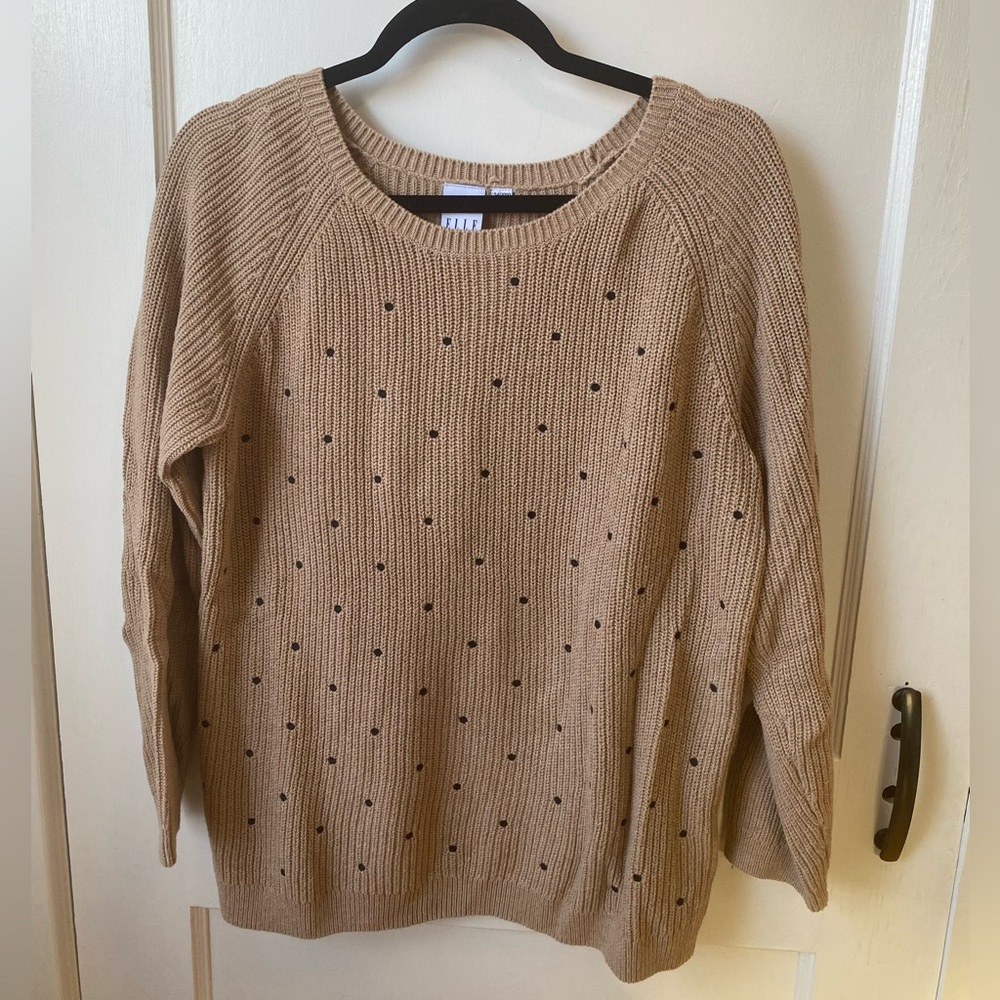 Tan Sweater with Black Polka Dots